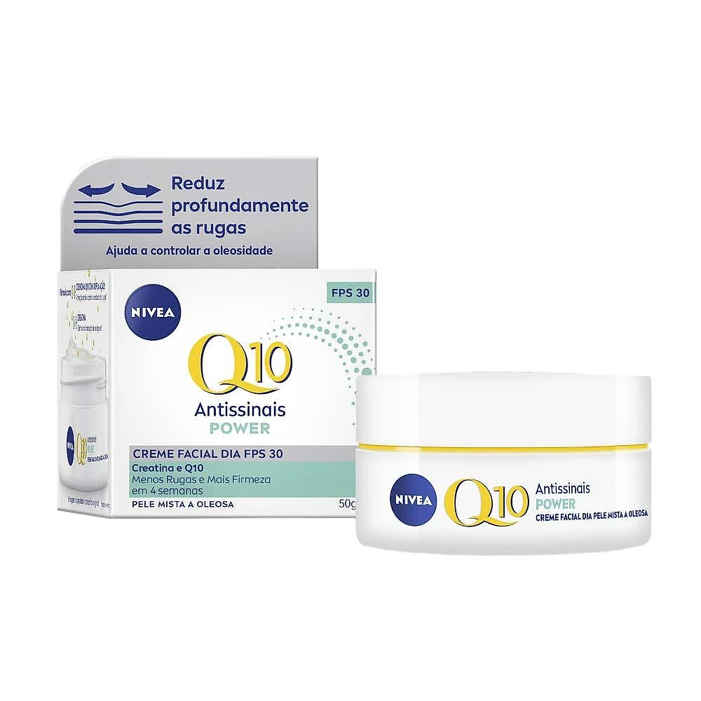 Nivea creme facial antissinais q10 power dia fps30 - pele mista a oleosa 50g