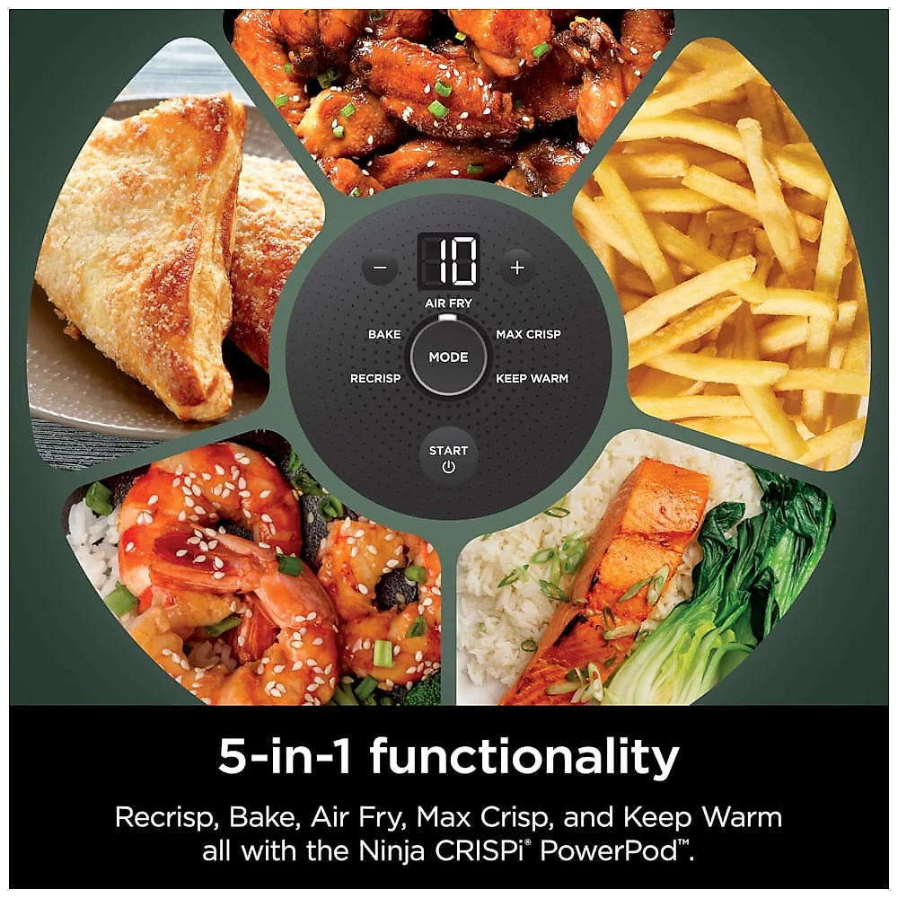 Ninja Crispi Air Fryer Fritadeira 5 em 1, 3,78 litros, 2,36 litros, 6 Copos de Vidro com Placas Crocantes e Tampas de Armazenamento