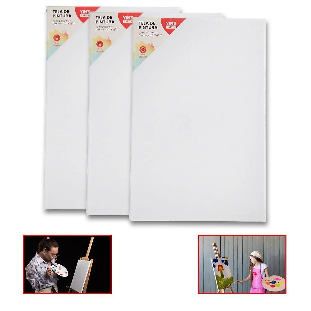 Kit 3 Telas De Pintura Comum 20x30 100% Algodão Pronta Branca N-a