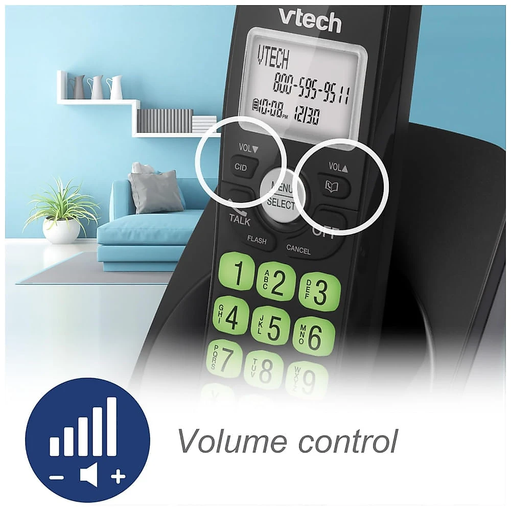 Telefone sem fio VTech VG13121 DECT 6.0 com 2 ramais, Bluetooth, Visor Azul e Branco, Teclas Grandes, Viva-voz, Identificador de Chamadas, Montagem.
