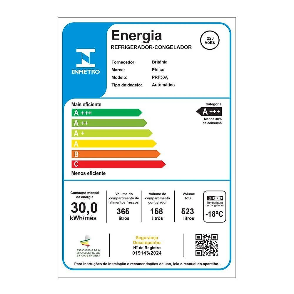 Geladeira 523L Philco Eco Inverter French Door Inox PRF53A 220V