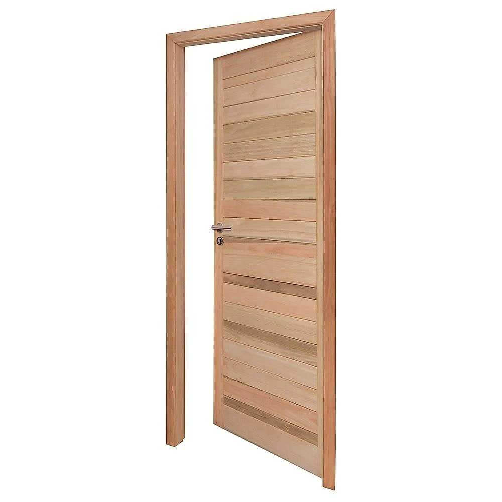 Kit Porta de Madeira Eucalipto Rondosul P28 Externa, Abertura à Direita 213x85 cm