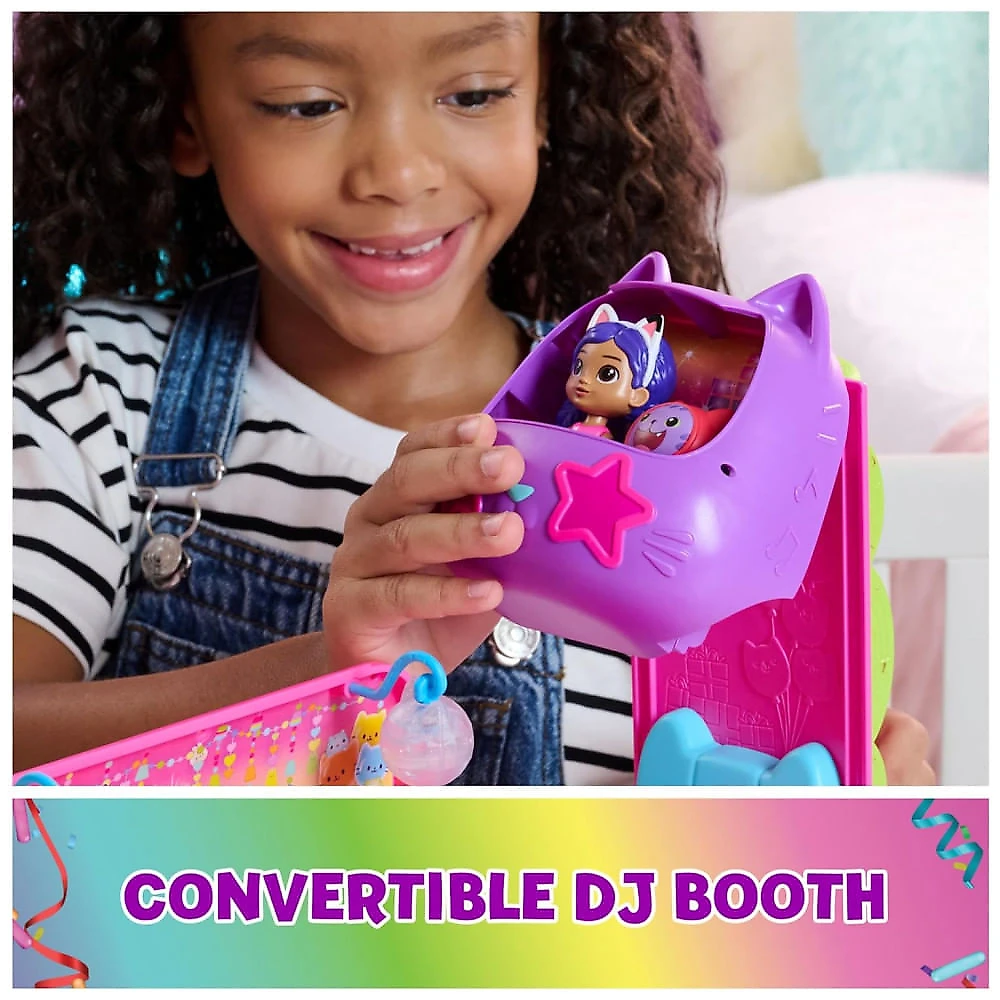 Ônibus de Festa da Gabby's Dollhouse, Playset Transformável com Boneca DJ Gabby Catnip e Acessórios de Casa de Bonecas, Brinquedos para Crianças