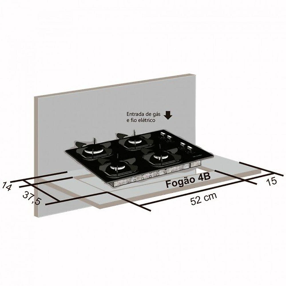 Fogão Cooktop Ultra Chama - 04 Bocas - Mueller Preto Bivolt