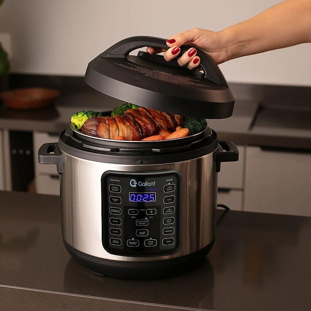 Panela de pressão elétrica digital gallant 6l gpp06 15 funções clique e pronto inox 1000w 220v