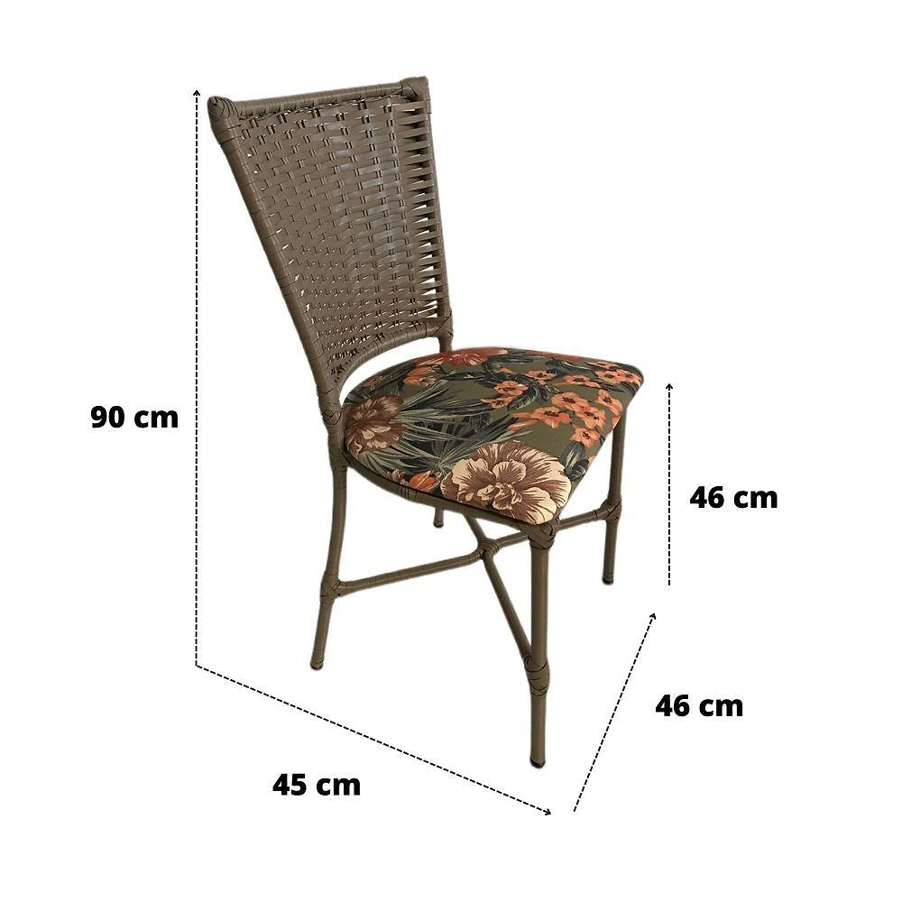Miniatura 4 Cadeiras Vivara Mesa Jantar Estofada Cozinha Fibra Sintética Areia Assento floral Laranja