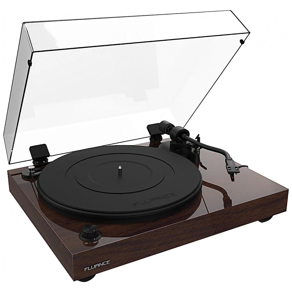 Toca Discos Retro com Cartucho Ortofon OM10 e Controle de Velocidade, Fluance RT82, Marrom Escuro