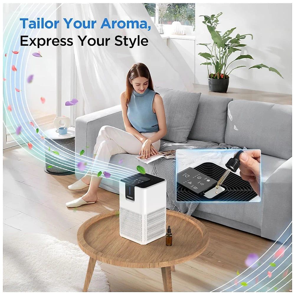 Purificador de Ar para Ambientes até 116m² com Filtro H13 HEPA, Função de Aromaterapia e Modo de Suspensão Silencioso de 15dB, 110V, MOOKA M05, 110v