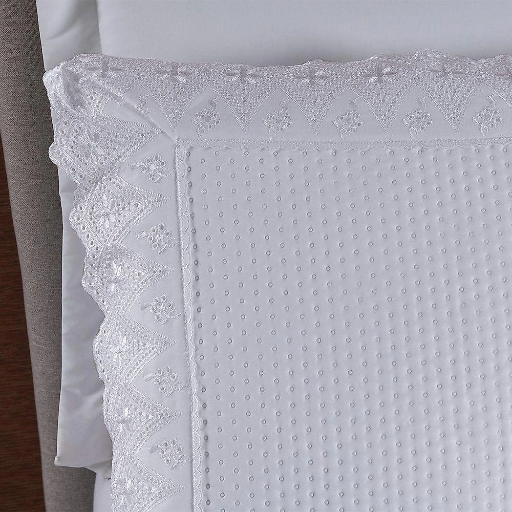 Kit Colcha 3 Peças Queen Percal 300 Fios Bordado Inglês Home Madrid 100% Poliéster - Branco