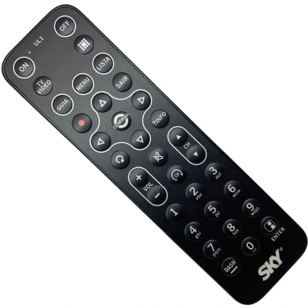 Controle Remoto Sky Devices Ul1 para Receptores Sky Hdtv Zapper Slim Etrs56 Sh01 Sh10 Sh20