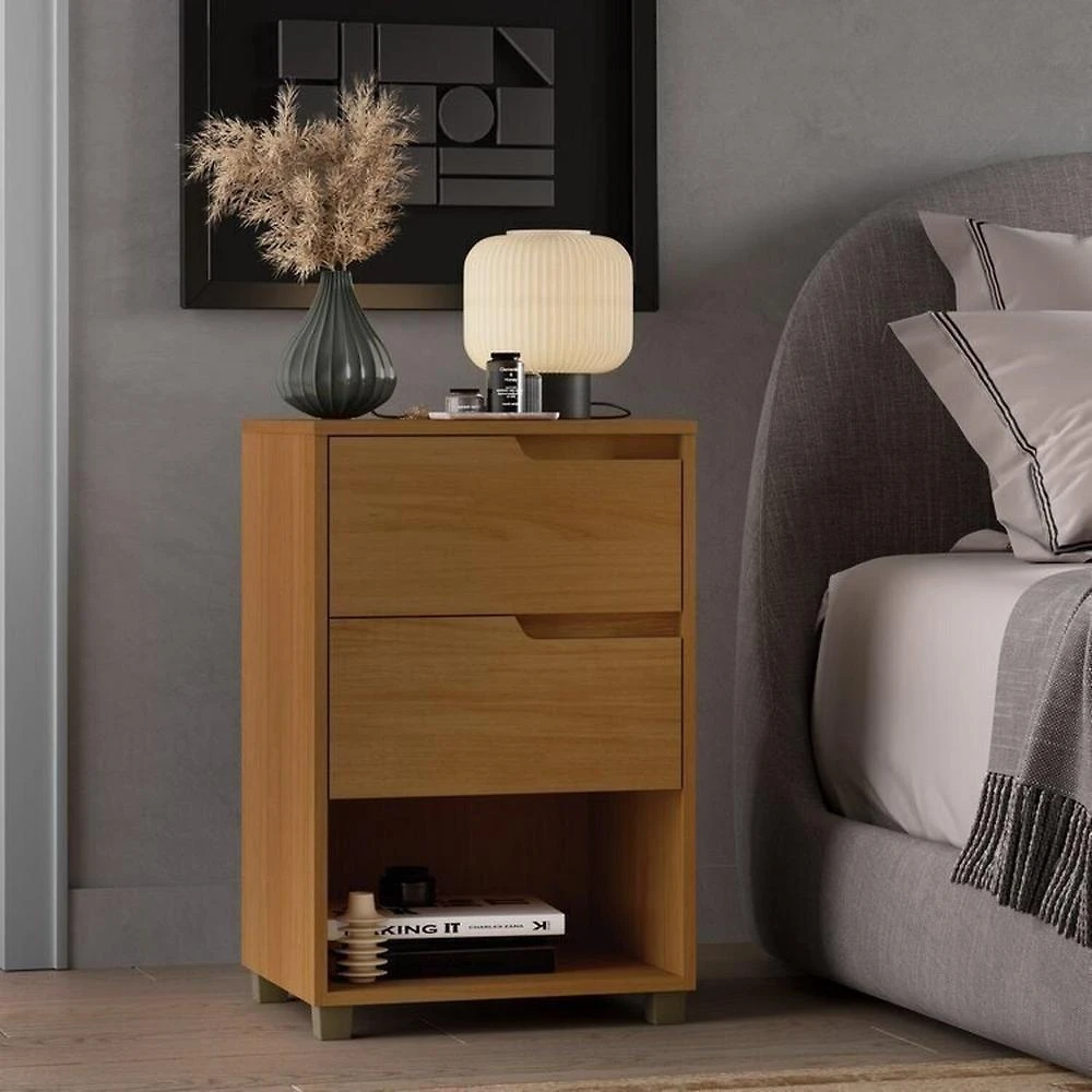 Miniatura Quarto Casal com Guarda-Roupa 2 Portas de Correr, Cômoda e 2 Mesas de Cabeceira Malthus Nature