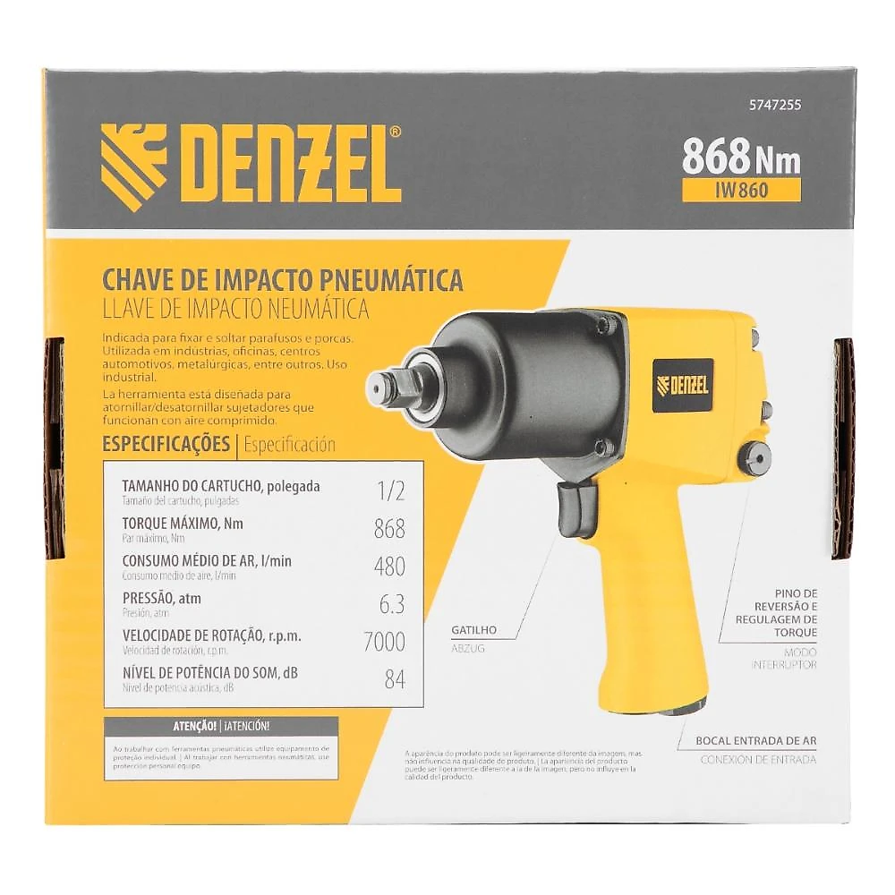Chave de impacto pneumatica iw860 860nm 7000 rpm denzel