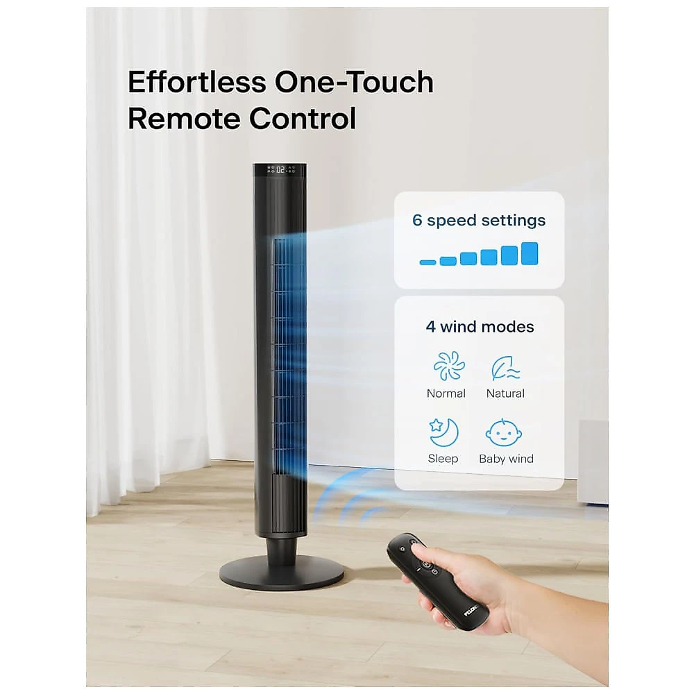 Ventilador de Torre para Quarto – Ventilador Oscilante com Controle Remoto – Ventilador Silencioso com 6 Velocidades, 4 Modos e Timer 24, Pelonis 110v