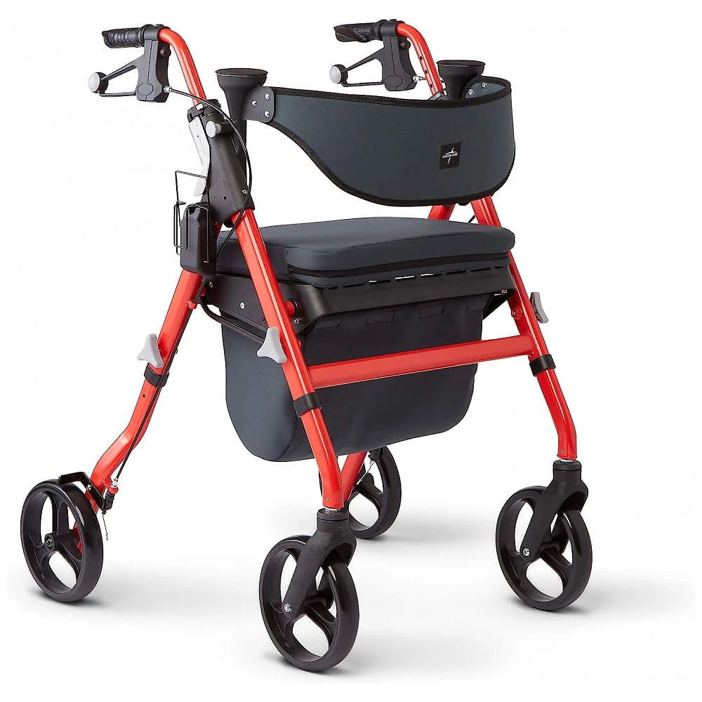Andador Adulto Idoso com Apoio de Braço, Assento Acolchoado e Cesto, Suporta até 136 kg, MEDLINE MDS86845RD, Vermelho