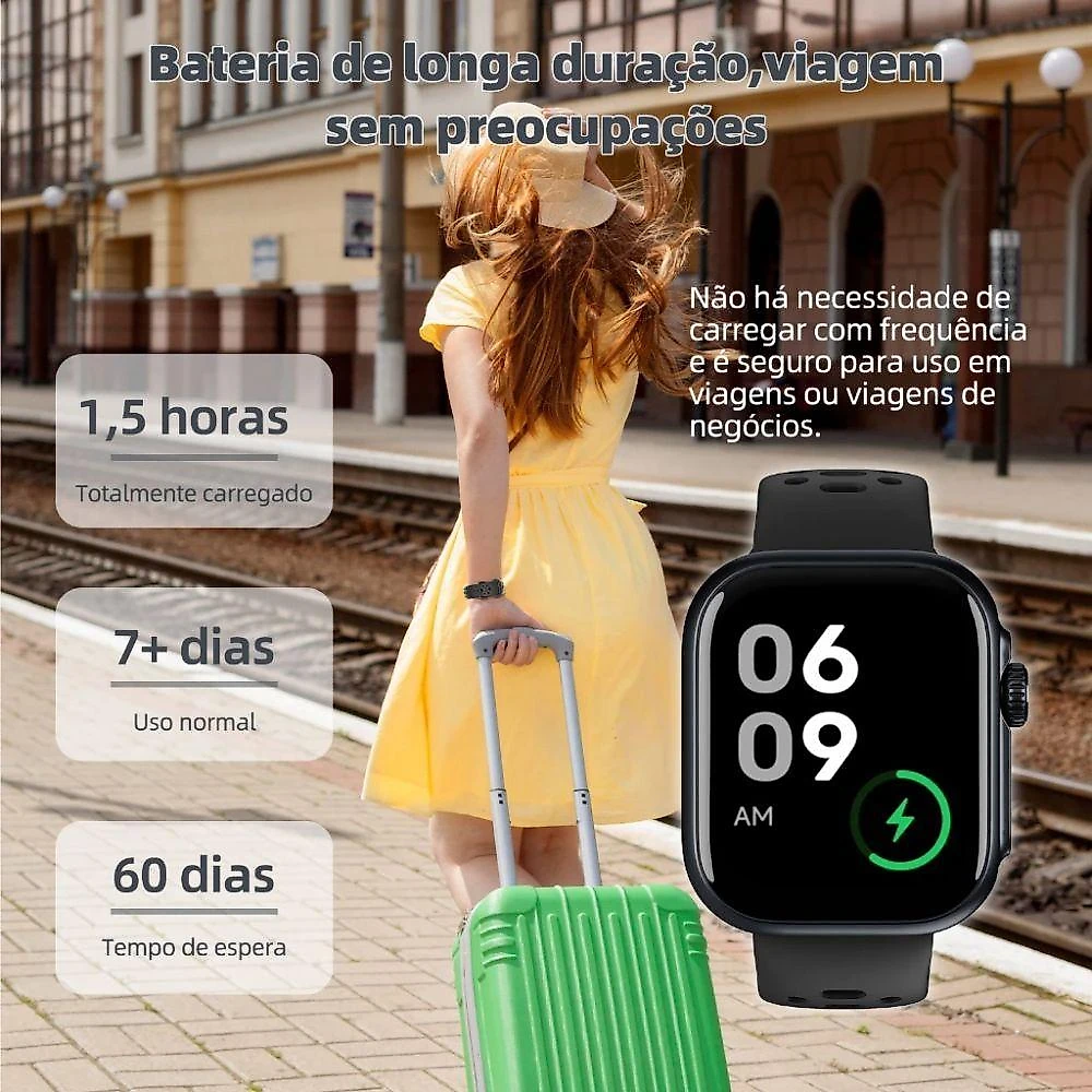 Smartwatch D20 Krikiai 1,85" HD com Monitoramento Saúde 5 Dias de Bateria Prata