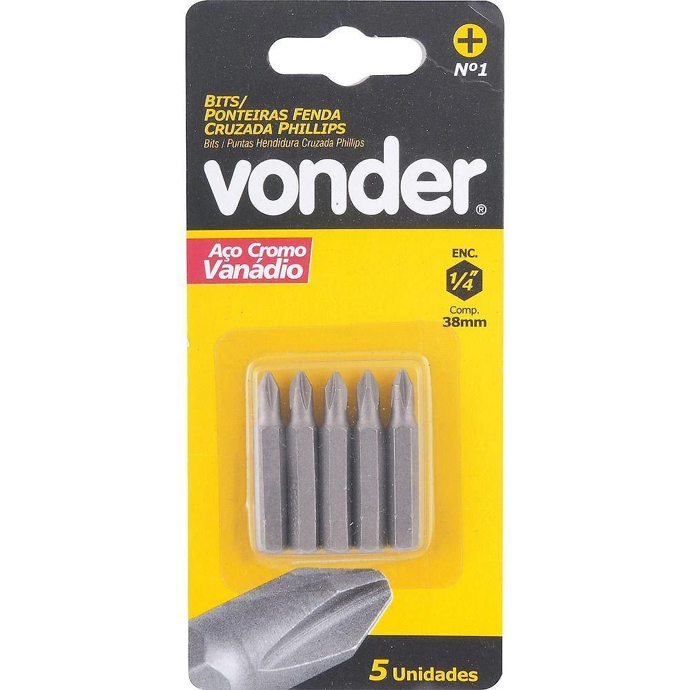 Bits Ponteira Philips 1-4 N.3 5-16x38mm Com 5 Peças Vonder