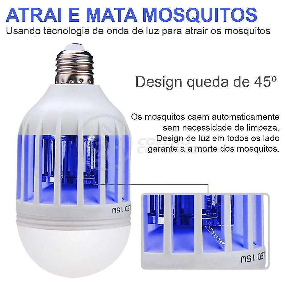 Lâmpada Luz Led Branco 15w Atrai Choque Mosquito