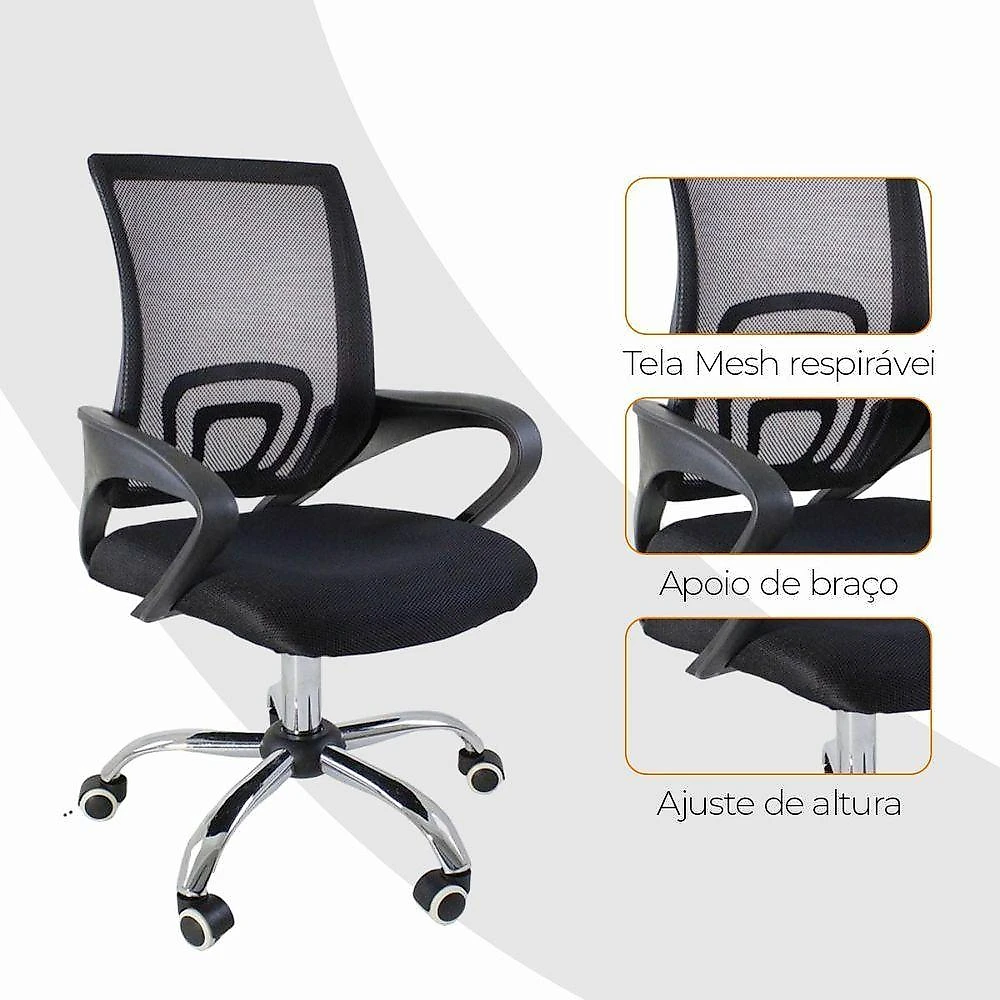 Kit 2 Cadeiras De Escritorio Begonia Ergonomico Preto