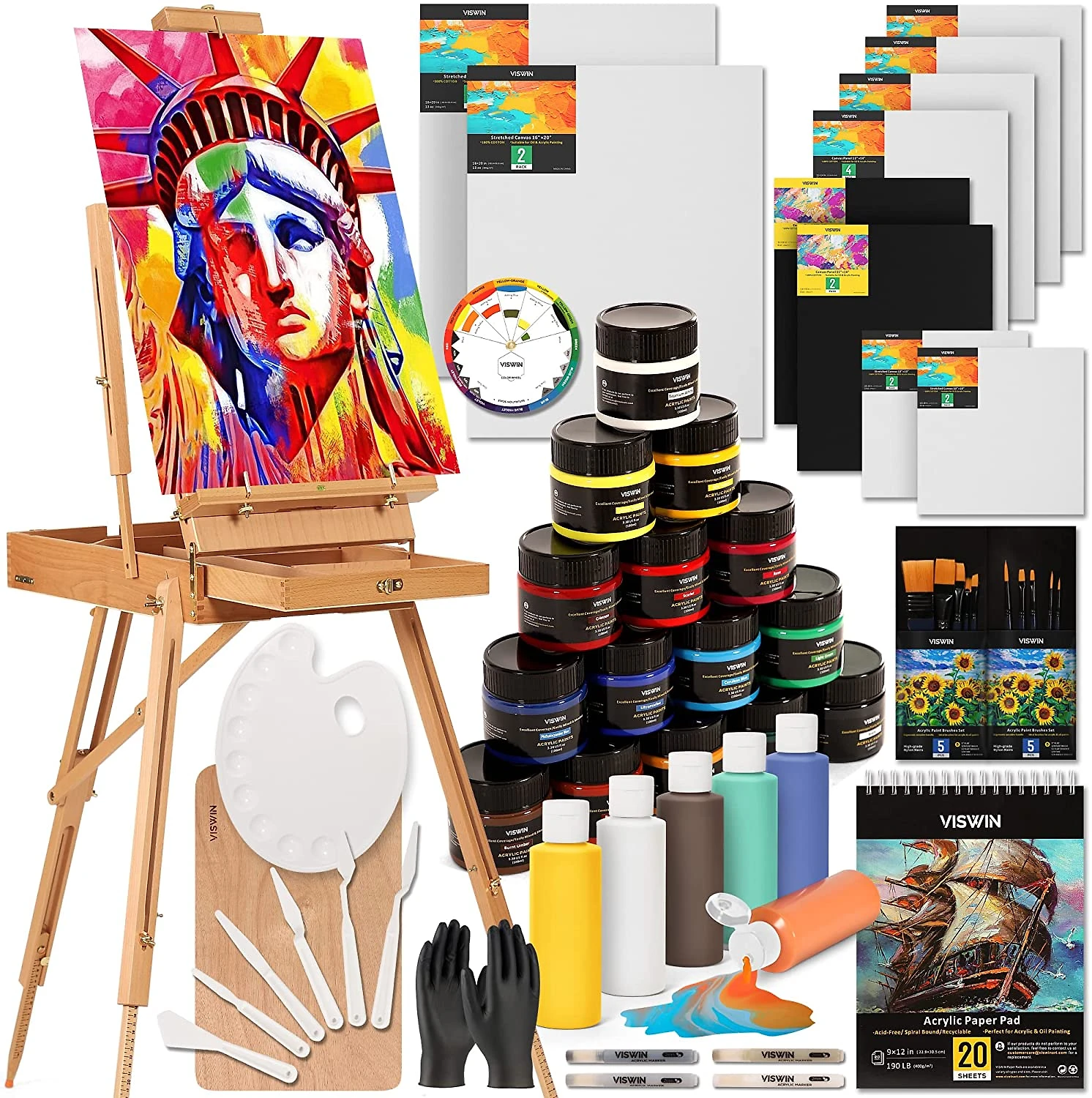 VISWIN Kit de Pintura Conjunto Artístico com 60 Peças Inclui 2
