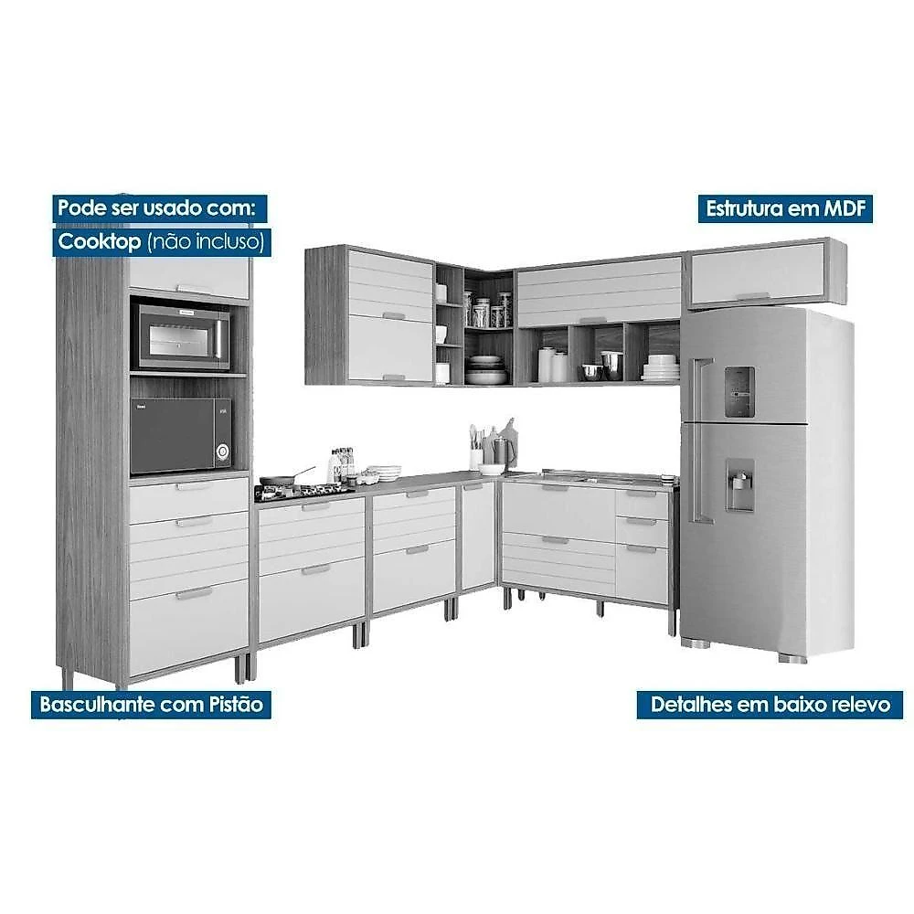 Kit Cozinha Eloise 3 Portas 7 Gavetas MDF 120CM Cinamomo-Platina MGM