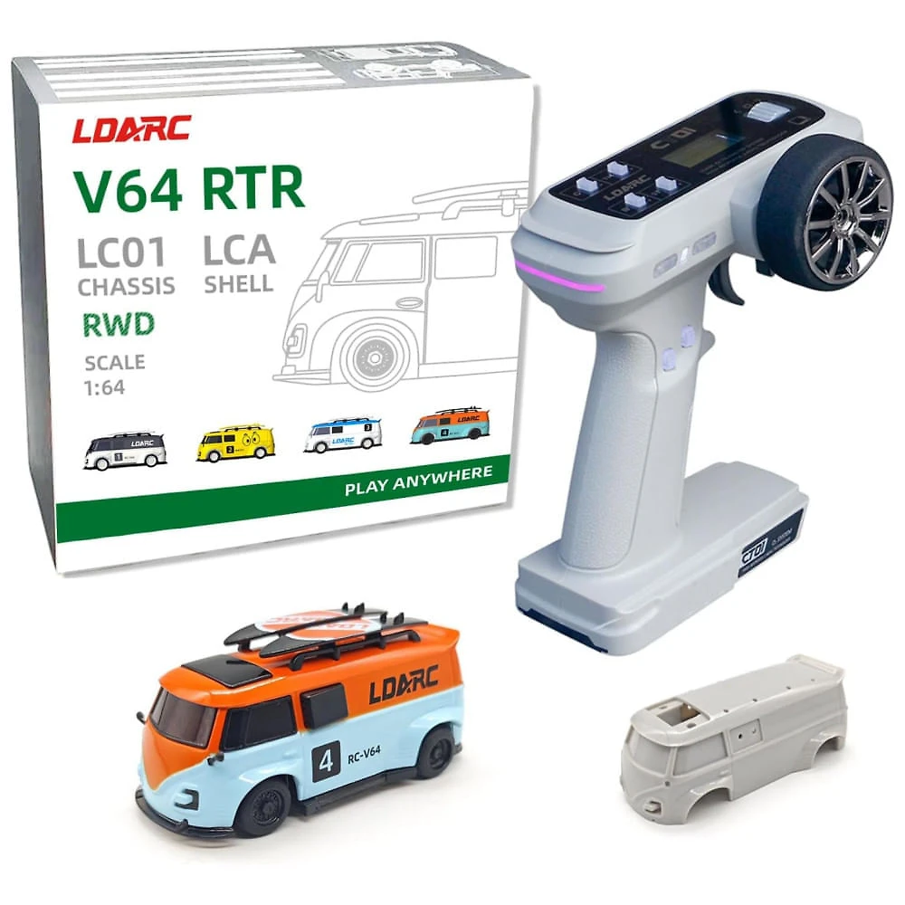 LDARC Mini Carro RC Escala 1 64 com Controle Remoto de 2,4 GHz e Iluminação RGB Modelo Hobby RTR.