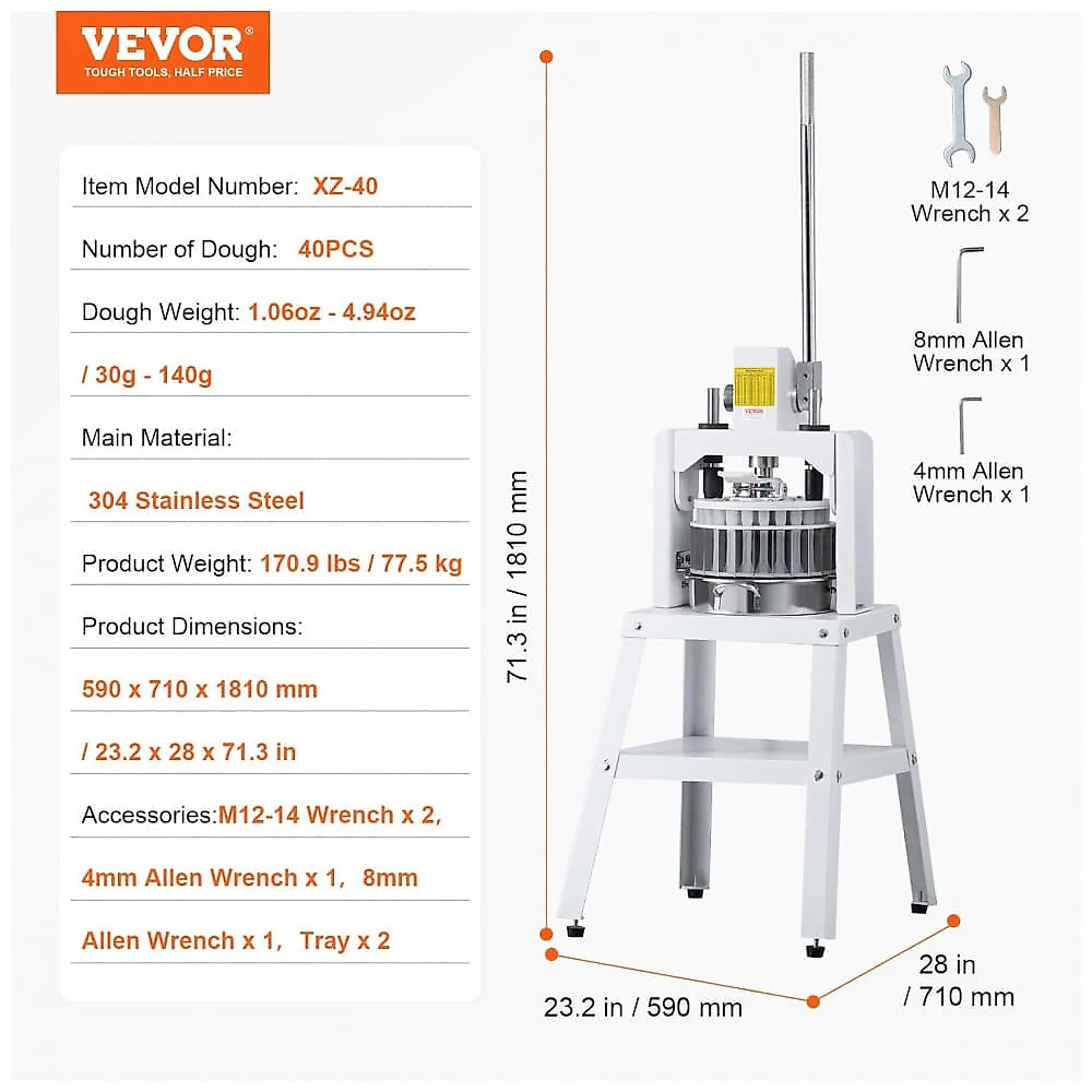 Divisor de Massa Manual VEVOR XZ-40 40 Porções Inox Cortador Comercial para Padaria