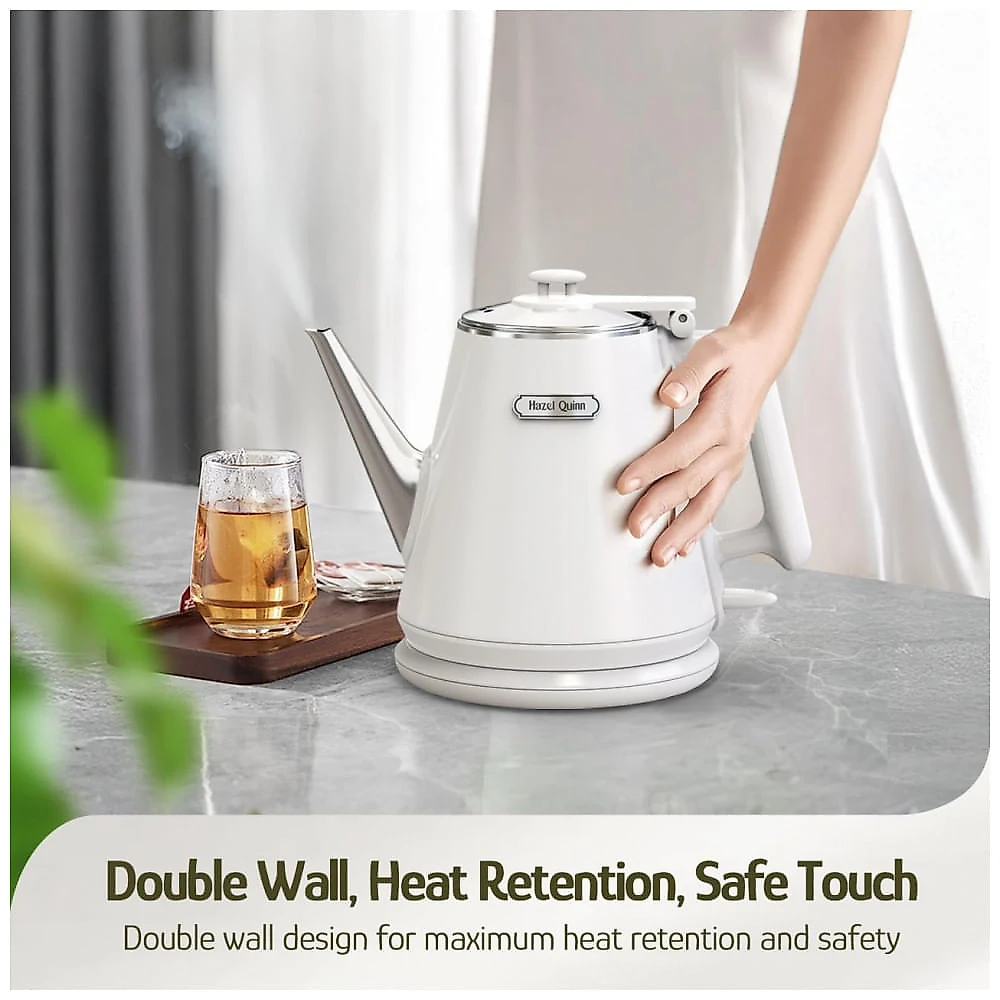 Chaleira elétrica compacta Hazel Quinn 1L inox 304 dupla parede 800W toque frio Pearl White, 110V