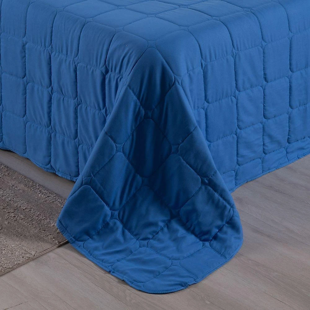 Kit Cobre Leito Colcha Speciale Casal Matelado Toque Acetinado 400 Fios 3 Peças Azul Royal - 100% Poliéster