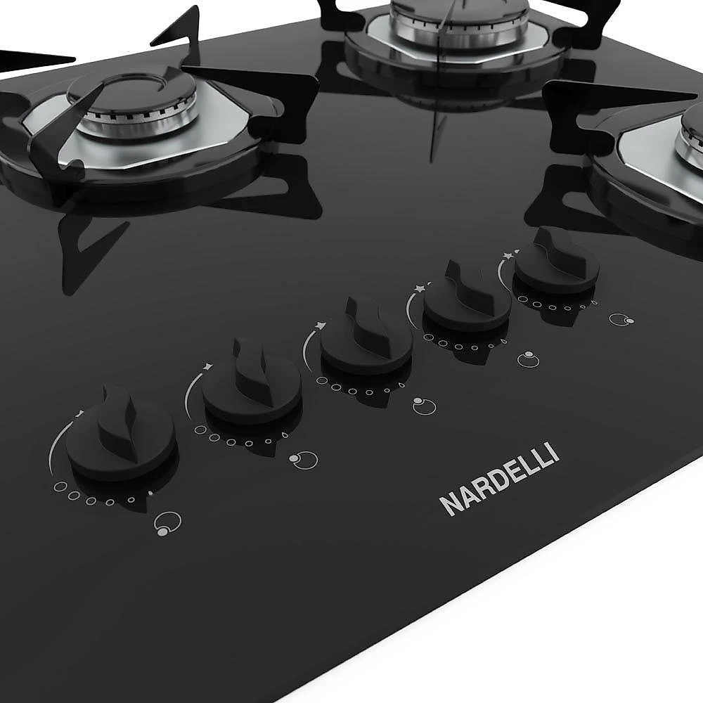 Cooktop Nardelli à Gás Ndl 5b Vidro Preto Flange Inox Preto Bivolt
