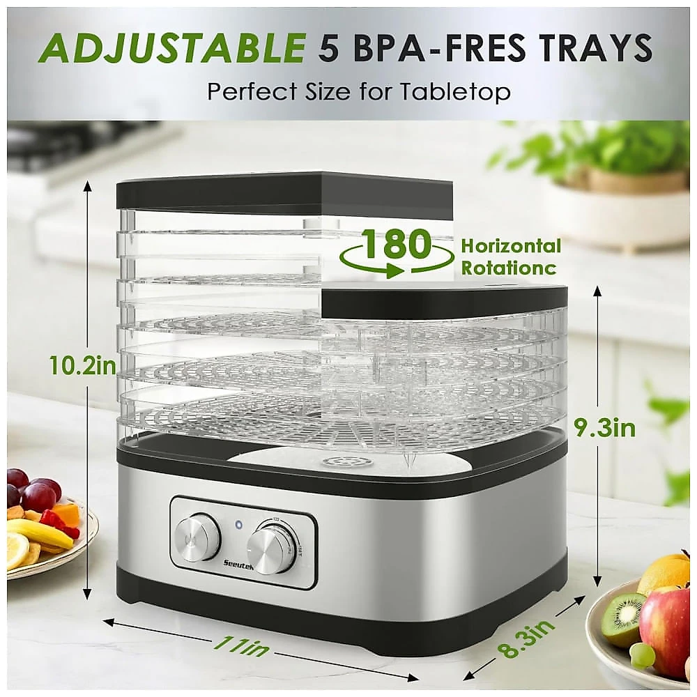 Desidratador de Alimentos Seeutek Prata 5 Bandejas Livre de BPA com Controle de Temperatura 110V