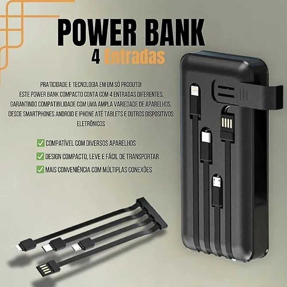 Carregador portátil power bank 10000mah com 04 saídas usb