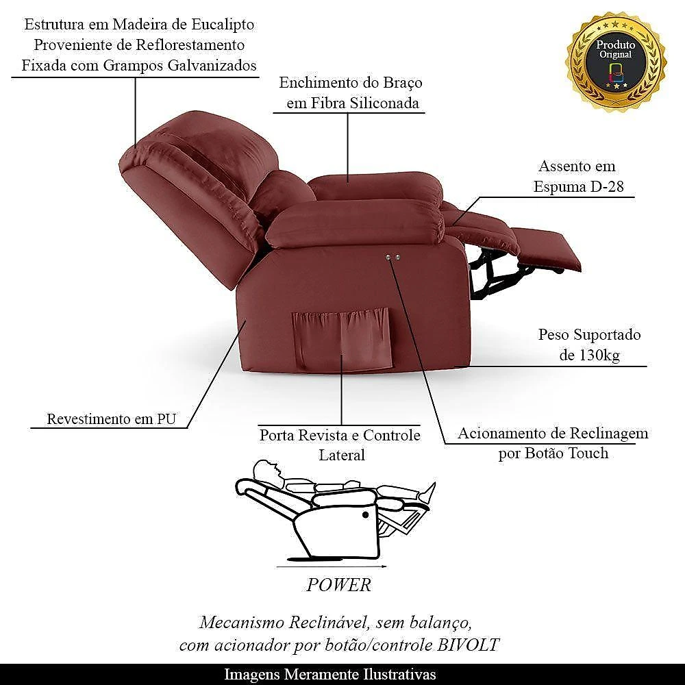 Poltrona Do Papai Reclinável Melim Power Touch Pu Vermelho Fh1 - D'rossi