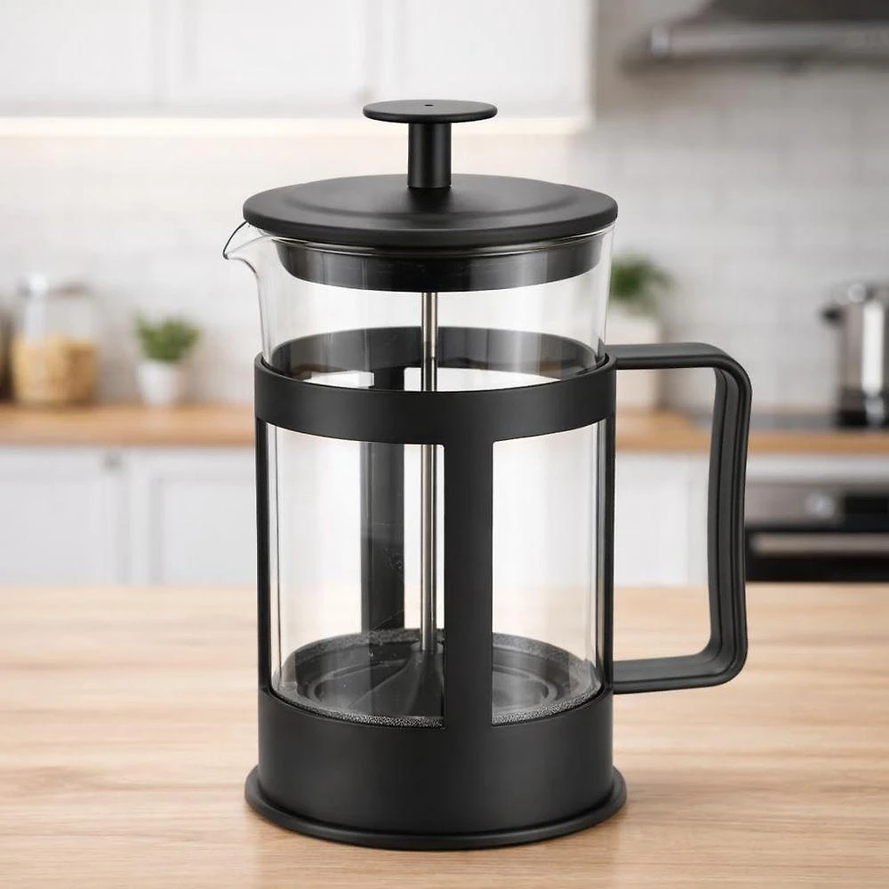 Cafeteira Prensa Francesa 001 Café Encorpado Vidro Borossilicato Filtro Aço Inox Uso Portátil Preto