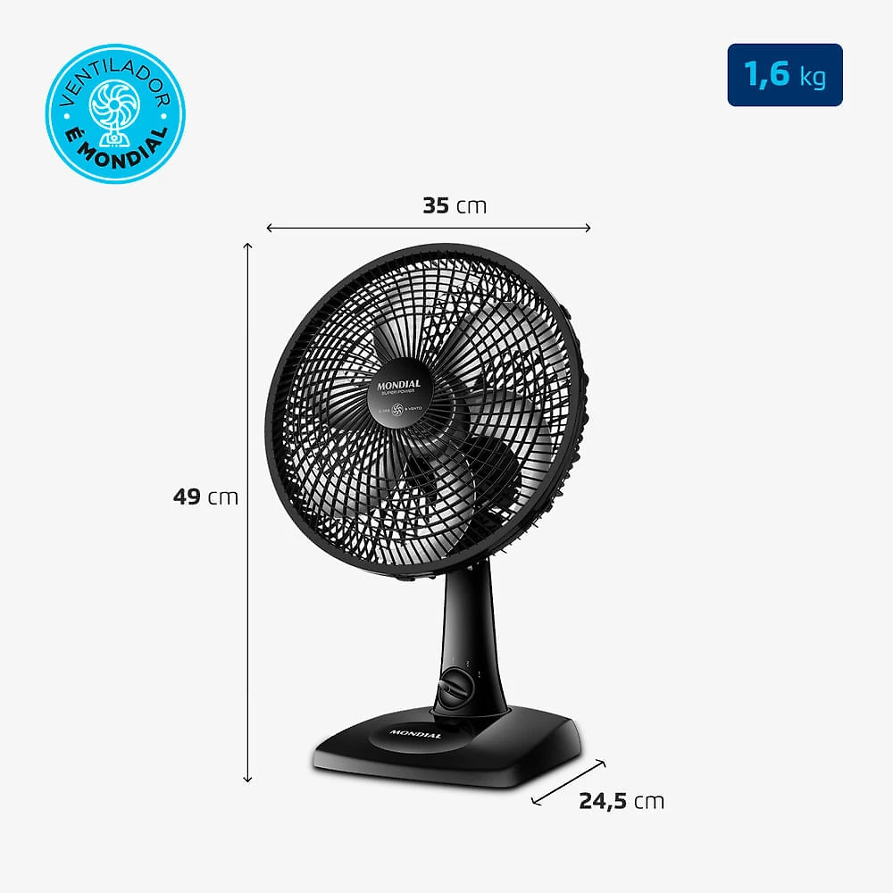Miniatura Ventilador de Mesa Mondial - 06 Pás - VSP-30-B VENT 30CM VSP-30-B 127V/60HZ SUPER POWER