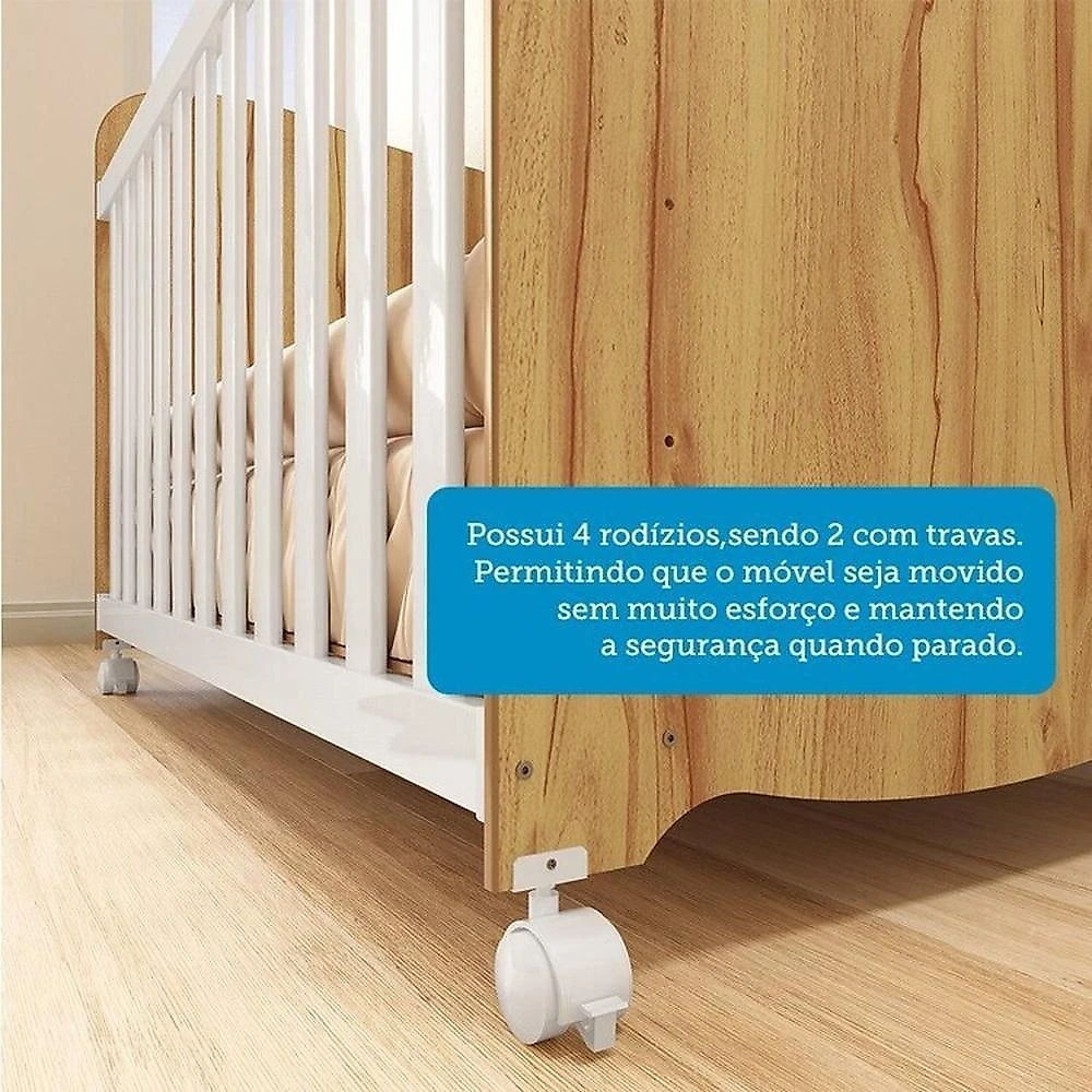 Quarto de Bebê com Guarda Roupa 2 Portas e Berço Teka 100% Mdf Espresso Móveis Branco Brilho/Amêndoa