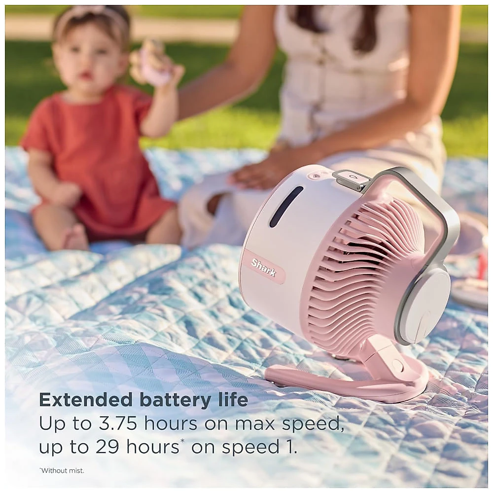 Ventilador portátil Shark FlexBreeze HydroGo Pro Peony, 5 velocidades, névoa evaporativa dry-touch, uso interno e externo, 110V
