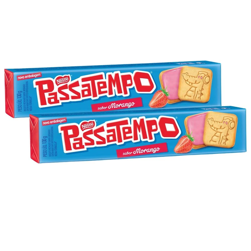 Kit 2 Biscoito Nestlé Passatempo Recheado Morango 130g