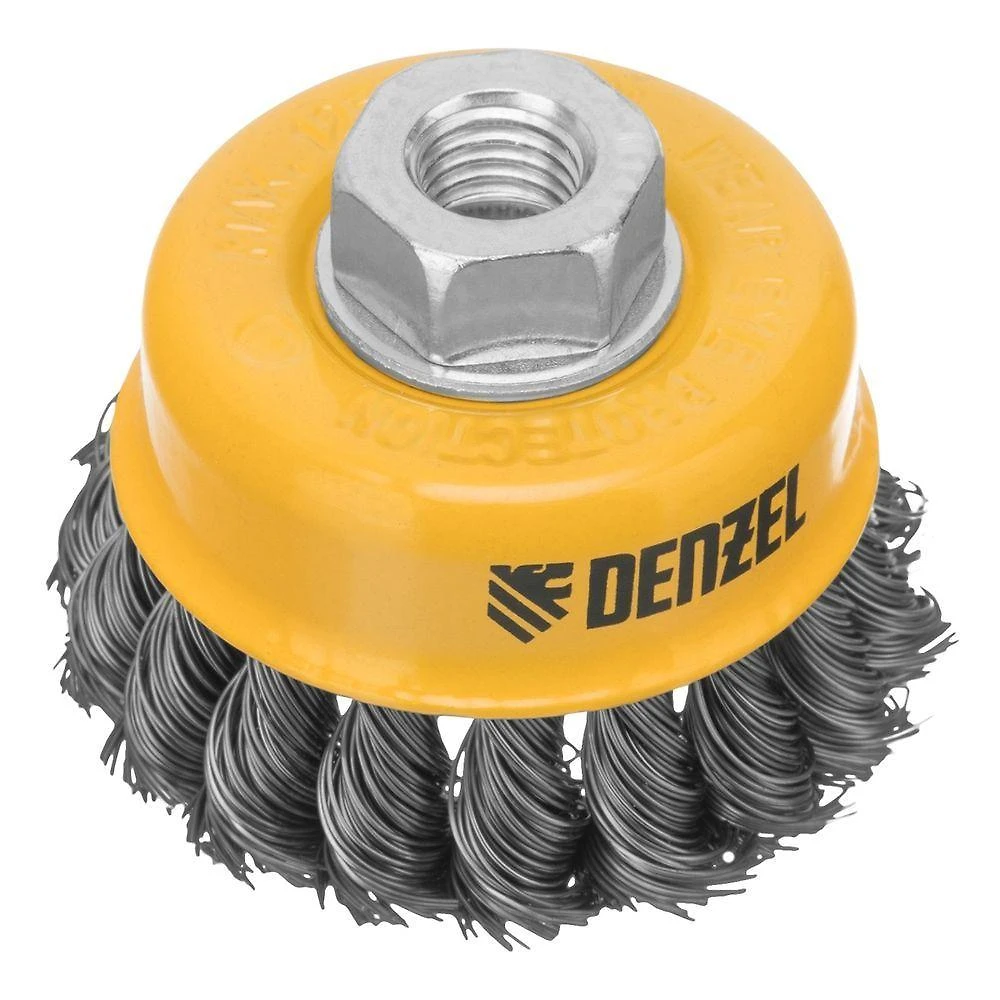 Escova Tipo Copo 75mm Aço Inoxidável 0,5mm Rosca M14 para Esmerilhadeira Amarelo Denzel