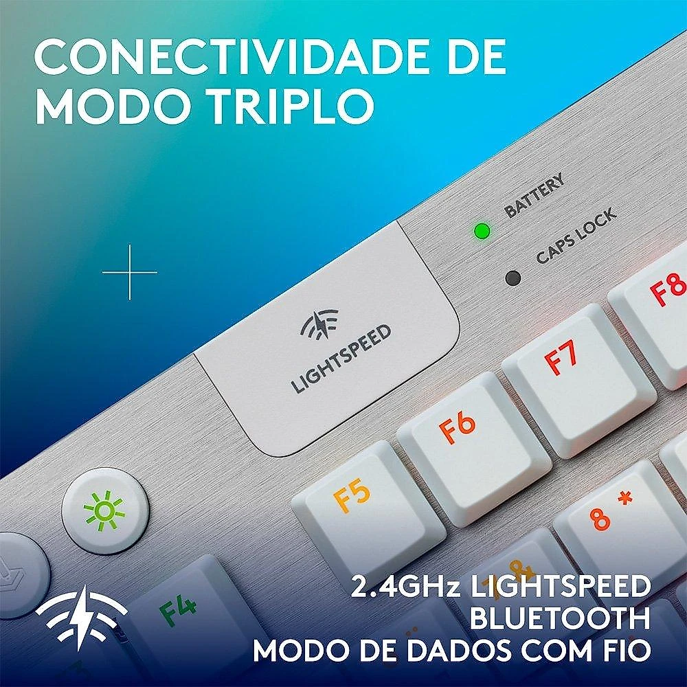 Teclado Mecânico Gamer Sem Fio Logitech G915 X Lightspeed, Design TKL RGB Lightsync, USB ou Bluetooth e Switch GL Tactile, Branco - 920-012732