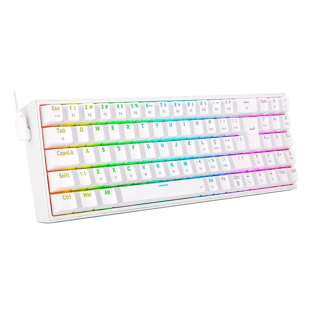 Teclado Mecânico Gamer Redragon Pollux RGB, Switch Blue, N-keys, ABNT2, Branco - K628-RGB-W (PT-BLUE)