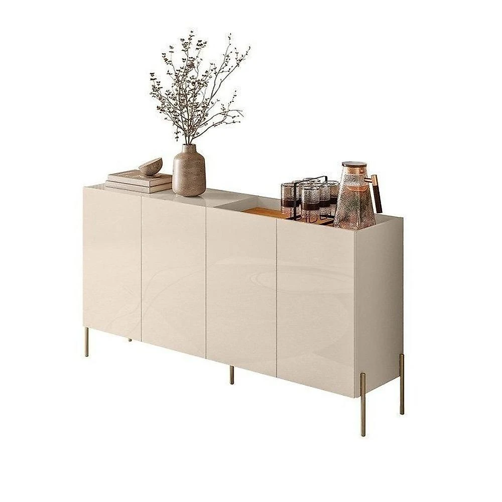 Conjunto Cristaleira Brisa e Buffet Aparador Balcão Cais Bandeja Integrada para Sala de Jantar Cinamomo/Off White