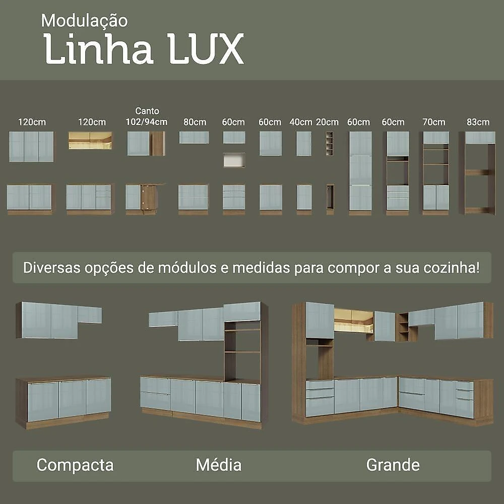 Paneleiro 60 Cm 3 Portas Rustic/cinza Lux Madesa Rustic/cinza