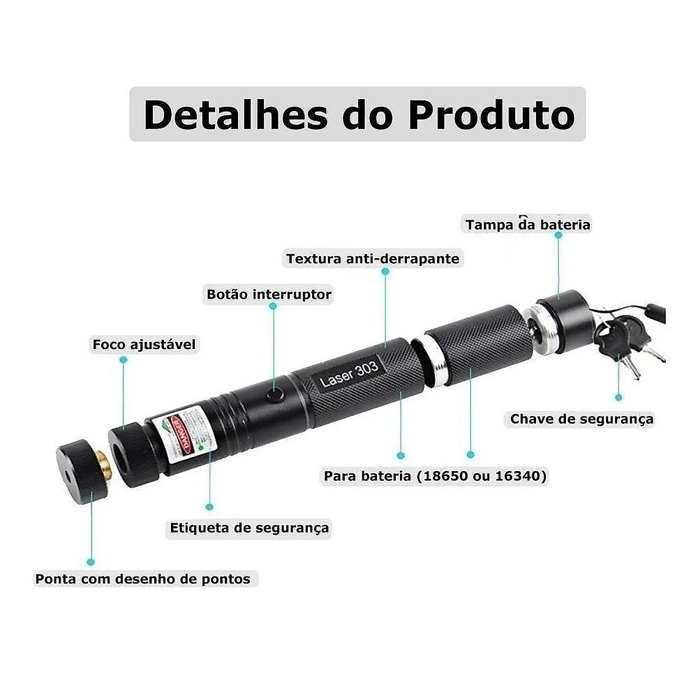 Ponteiro Laser Verde Ultra Forte 50000MW 100km Liga de Alumínio OEM