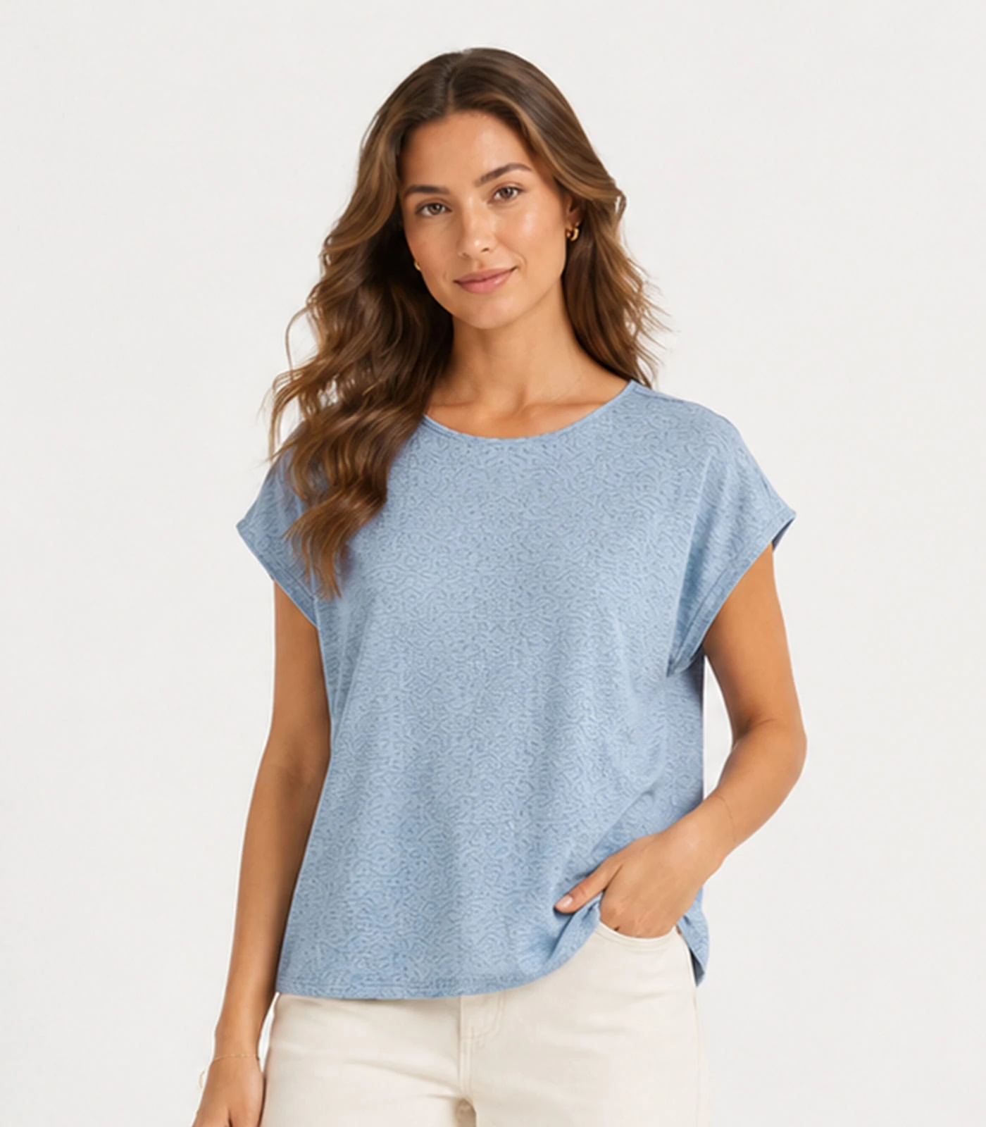 Blusa Feminina Malha Jacquard Vulca Infinita Cor Azul