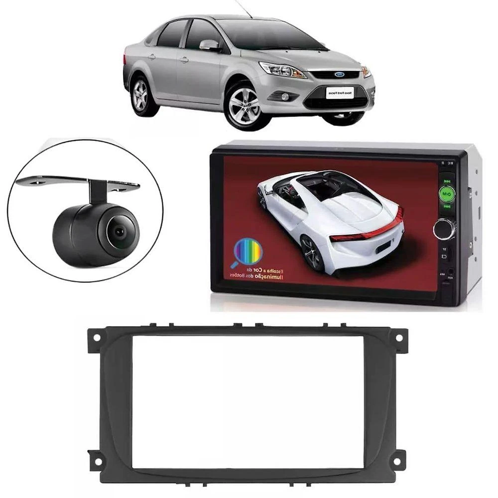 Central Multimídia 2 Din Mp5 Ford Focus Hatch Câmera Moldura