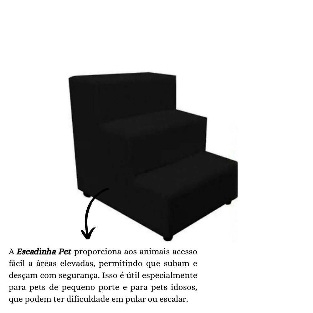 Escada Escadinha Pet Cachorro 3 Degraus Rampa Suede Dog Cor:preto