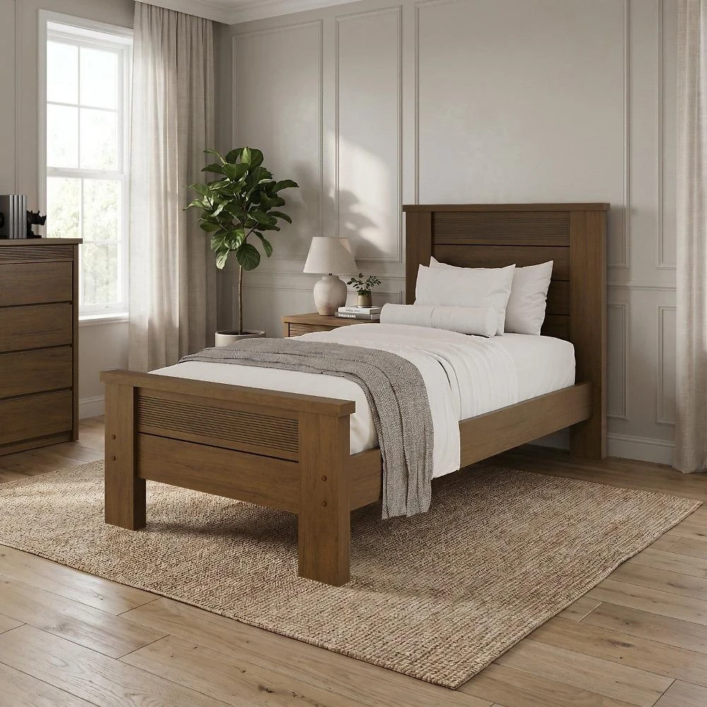 Cama Solteiro em MDF com Cabeceira Frisada 103x202cm Paolo Âmbar