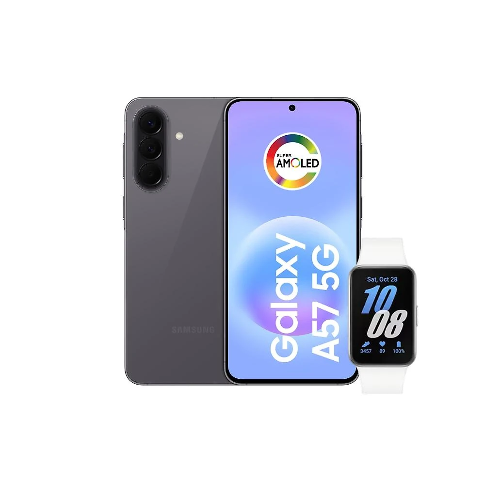 Smartphone samsung galaxy a57 5g tela 6.7" 128gb cinza + galaxy fit 3 prata