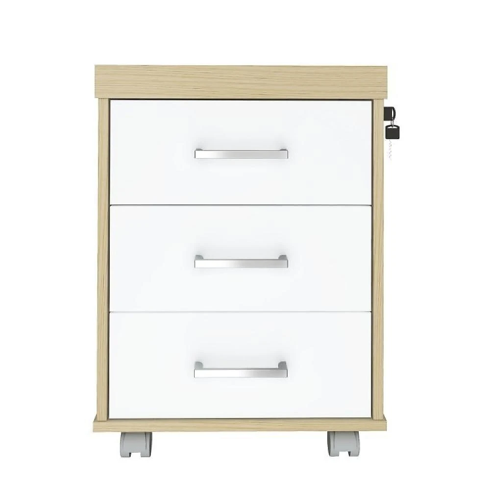 Kit Escritório Completo 1 Mesa 135cm 1 Balcão Baixo 1 Gaveteiro com Rodinhas Conjunto Escritório Completo 1 Mesa 135cm 1 Balcão Baixo 1 Gaveteiro Volante Artany Carvalho/Branco