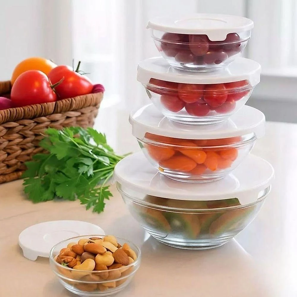Kit 5 Potes de Vidro Redondos Organizadores Multiuso para Micro-ondas e Geladeira 1L Transparente